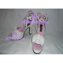 Round head thick soles clasp bowknot white wavy lines lolita shoes boots cosplay shoes