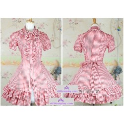 Red checked fabric lolita skirt dress