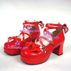 Lolita shoes princess shoes thick   sole and high heel style 9803D red