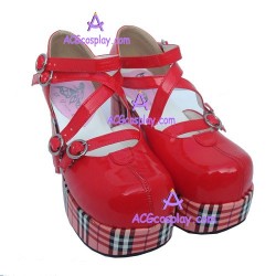 Lolita shoes with checked pattern on sole style 9660 red