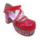 Lolita shoes with checked pattern on sole style 9660 red